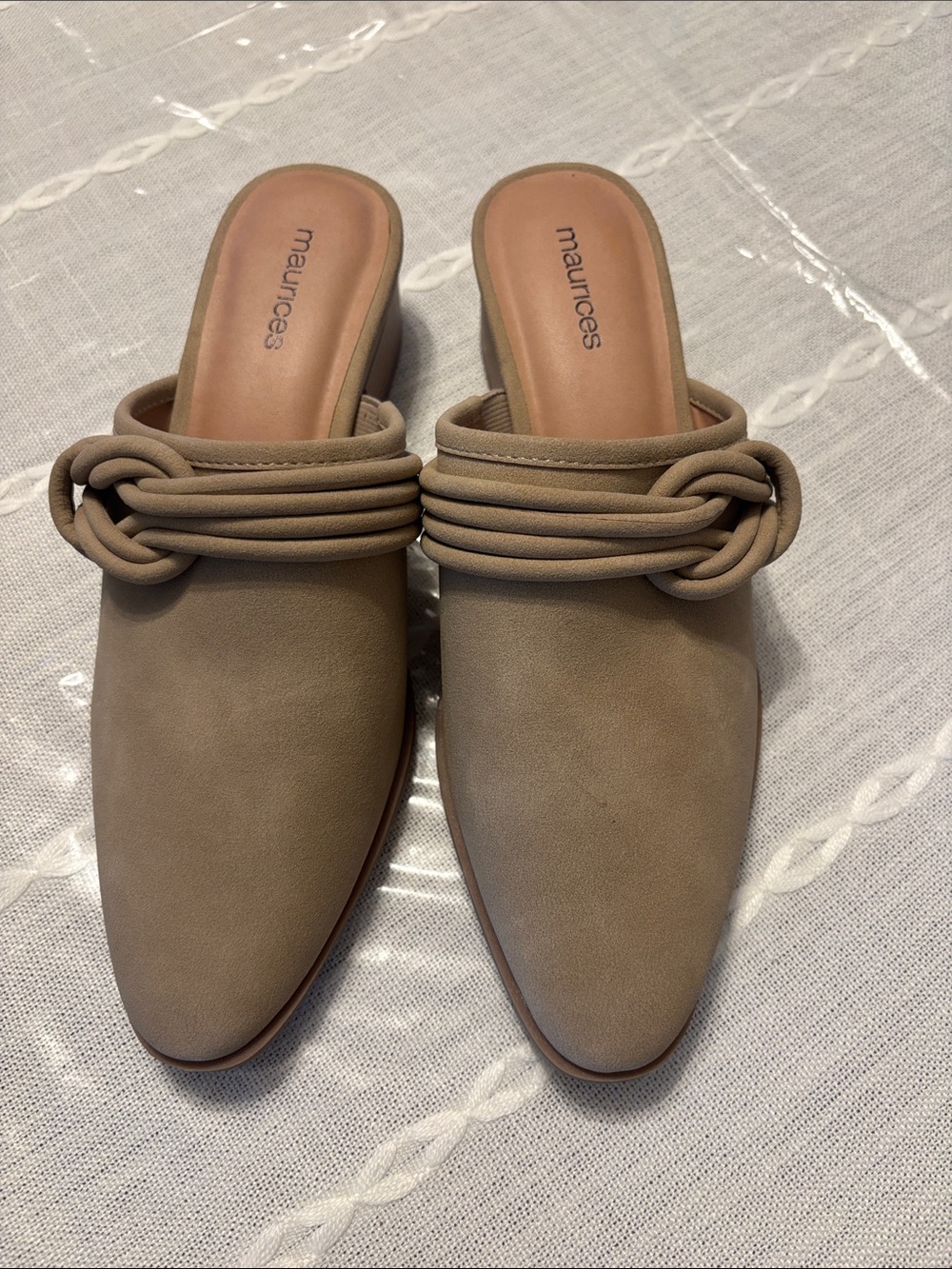 Maurices Beige Knot-Detail Slip-On Mules